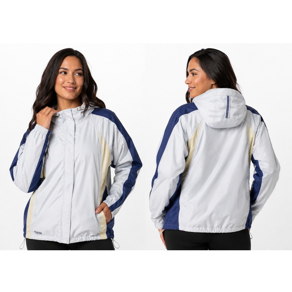 Columbia Windbreaker Jacket XL Blue Hooded Colorblock Full Zip‎ Lightweight